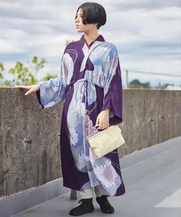 와모노야 카야 공식 꽃 이카다나라 원피스 일본풍 패턴 원피스 보라색