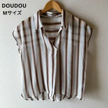 Dou Dou 블라우스 스트라이프 프렌치 슬리브 루즈핏