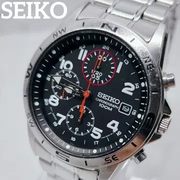 SEIKO 크로노그래프 남성용 블랙 시계 SND375P1 쿼츠 작동품