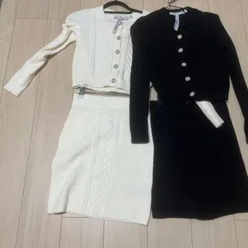 니트 셋업 화이트 블랙