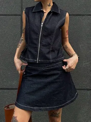 다크 데님 셋업