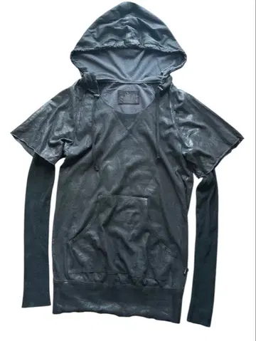 'lgb'wax coating layered hoodie