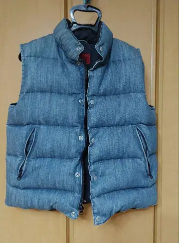 EVISU 에비수 데님 다운 베스트 인디고 충전솜 베스트 캐주얼