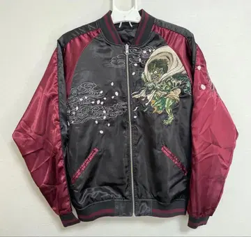 카라쿠리타마시 풍신 뇌신 총 자수 스카잔 리버서블 일본풍 패턴 레드 블랙