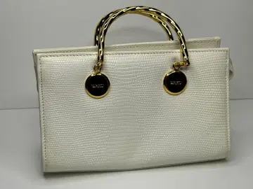 WAKO 리자드 엠보 핸드백 골드 핸들 화이트