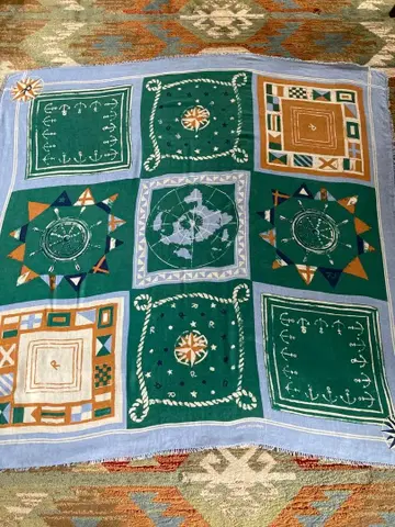 45R 45rpm 대형 스카프 스톨 마린 패턴 바다