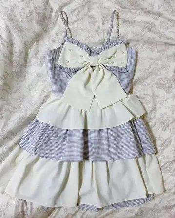 Ank Rouge 깅엄 체크 프릴 원피스 M