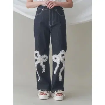 merry jenny 프릴 리본 데님 팬츠