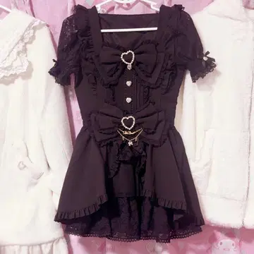 LIZLISA 프론트 카슈쿨 BIG 리본 셋업 반팔 블랙