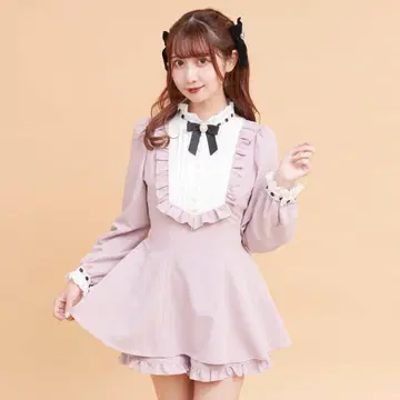 시크릿 허니 사다리 레이스 스탠드 칼라 셋업