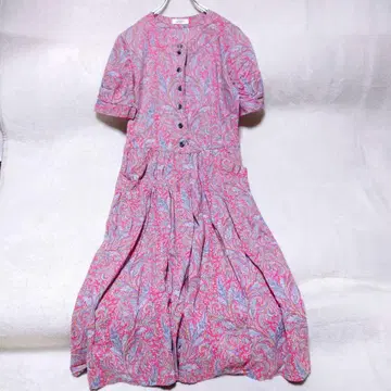 볼리 페이즐리 무늬 반팔 원피스 올 패턴 플레어 (M) 코튼