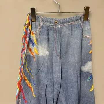 츠모리치사토 쓰리 룸웨어 팬츠(M) 데님 프린트 파자마 허리밴딩