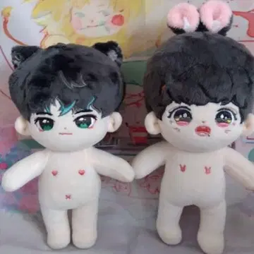 왕이보&샤오잔 표범 귀 토끼 귀 봉제 인형 페어 20cm 진정령 bjyx