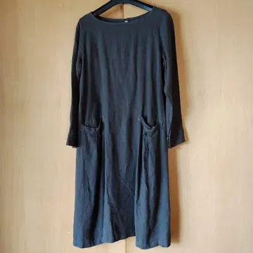 nest Robe 린넨 100% 긴팔 무릎 기장 원피스 포켓 귀여움