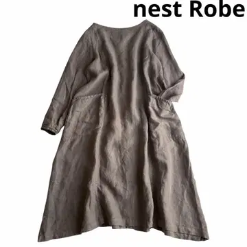 nest Robe 린넨 긴팔 원피스 모카 브라운 루즈핏