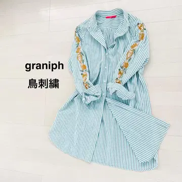graniph 그라니프 새 올빼미 자수 셔츠 원피스 스트라이프