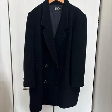 RION 더블 브레스트 피 코트 블랙 캐시미어 혼방