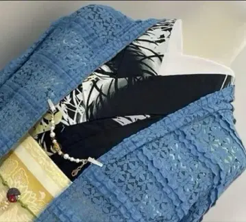 하늘색? 시안 블루 솜털 원단 프릴 레이스 모몽가 코트 봄/여름/가을