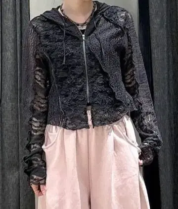 JEANASIS 바이어스 패치워크 레이스 후디