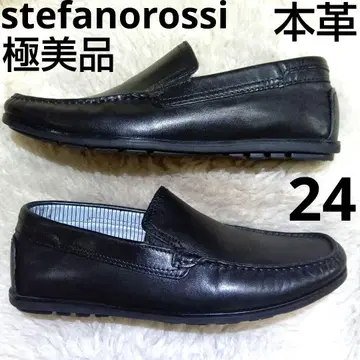 극미품 스테파노 로시 드라이빙 슈즈 슬립온 천연 가죽 블랙