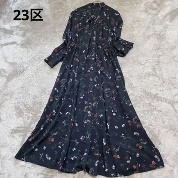 극미품 23구 꽃무늬 보타이 롱 셔츠 원피스