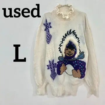 [ 빈티지풍 총 패턴 니트 하이넥 스웨터 아이보리 개성파 ]