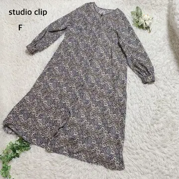 스튜디오 클립 롱 원피스 겉옷 쉬폰 긴팔 꽃무늬 F 네이비 블루 화이트