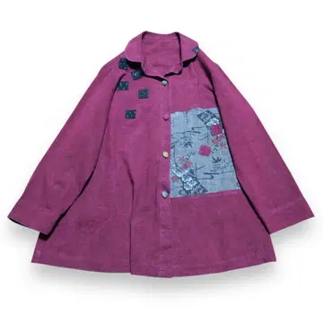 말시 패치워크 긴팔 셔츠 와인 크림슨 일본풍