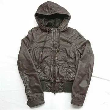 아바크롬비&피치 후드 부착 가죽 자켓 브라운 계열 L 사이즈