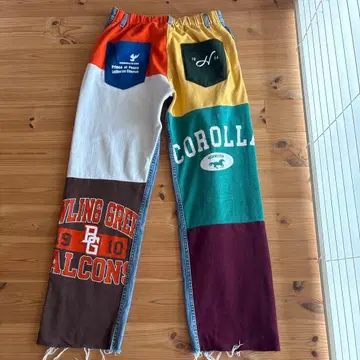 패치워크 데님 팬츠 멀티 컬러 리메이크 팬츠