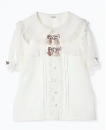 새상품급 NOEMIE 반짝반짝 리본 하트 튤 세일러 블라우스