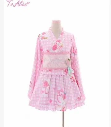 ToAlice 딸기 깅엄 체크 유카타 세트