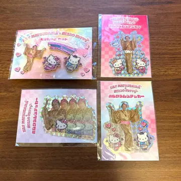 하마츠켄 삼바 x 헬로키티 콜라보 핀 배지 1 홀로그램 스티커 3종 세트