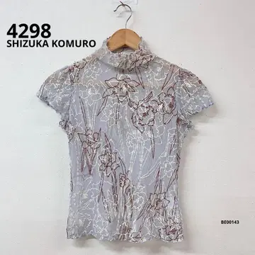 4298 시즈카 코무로 올 패턴 보틀넥 반팔 튤 상의