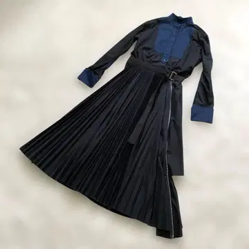sacai 사카이 플리츠 롱 원피스 셔츠 원피스 벨트