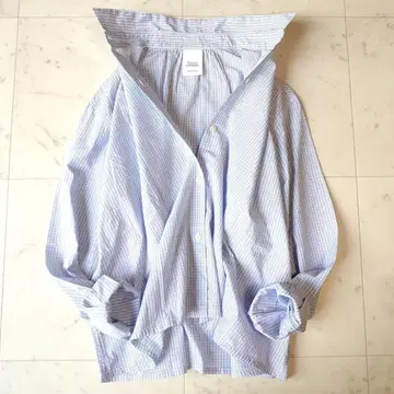 베리떼꾸르 일본제 코튼 체크 올 패턴 크롭 기장 긴팔 셔츠 F