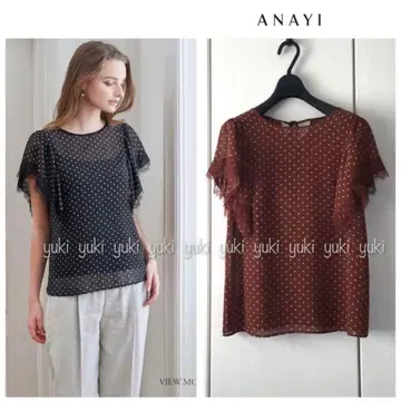 ANAYI 쉬폰 도트 프린트 레이스 블라우스