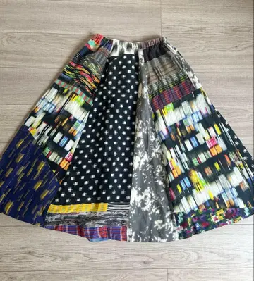 언리얼에이지 패치워크 스커트 올 패턴 멀티 컬러 일본제 레트로 팝