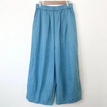 사만사 모스모스 와이드 팬츠 코쿤 총 허리밴딩 데님풍 블루 F