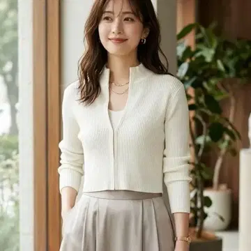 미스틱 가디건 숏 기장 리브 짜임 겉옷