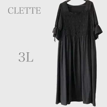 쿠레트 소매 리본 개더 원피스 블랙 3L 빅 사이즈