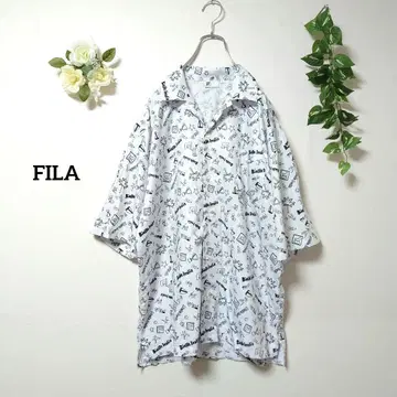 휠라 올 패턴 남성용 반팔 셔츠 프리 화이트 로고 프린트