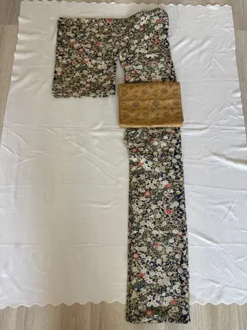 꽃무늬 반팔 기모노 후쿠로 오비 포함