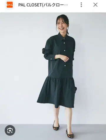 러브티크 봉봉 타프타 펄 단추 셔츠 원피스