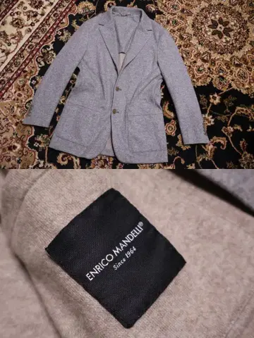 엔리코 만델리 로고 단추 초절정 플란넬 캐시미어 자켓