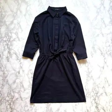 23구 다크 네이비 셔츠 칼라 원피스 허리 리본 봄/여름 M 7부 소매
