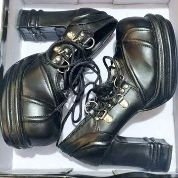 DEMONIA 신발 통굽 로퍼 고스로리 고딕 펑크 블랙 레이스업