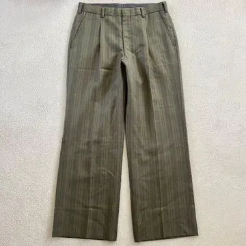 빈티지 일본제 슬랙스 와이드 팬츠 2턱 올리브 체크