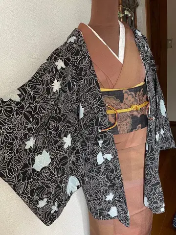 겉옷 블랙 스카이블루 화이트 꽃무늬