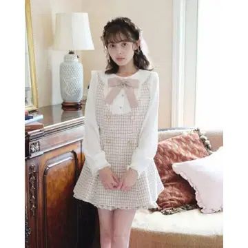 리즈리사 LIZLISA 트위드 셋업 핑크